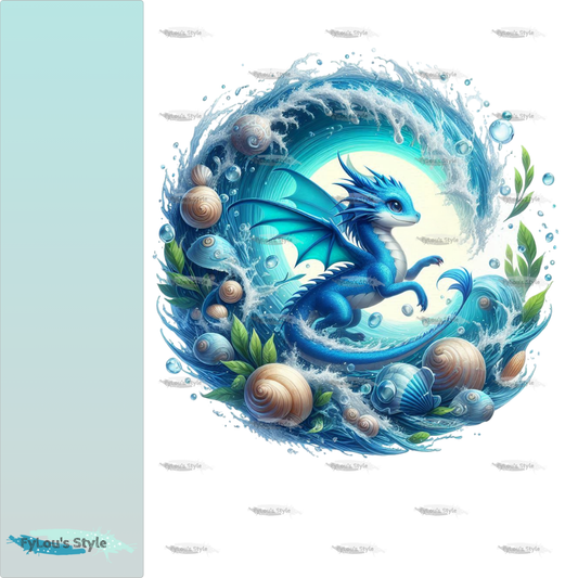 Bügelbild kleiner Drache in Wasserwelle #11 Fylou's Style