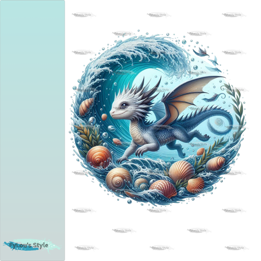 Bügelbild kleiner Drache in Wasserwelle #2 Fylou's Style
