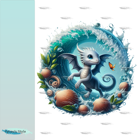 Bügelbild kleiner Drache in Wasserwelle #3 Fylou's Style