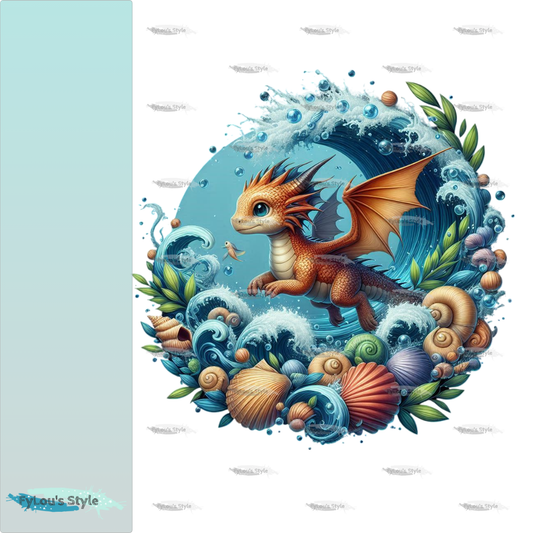 Bügelbild kleiner Drache in Wasserwelle #4 Fylou's Style