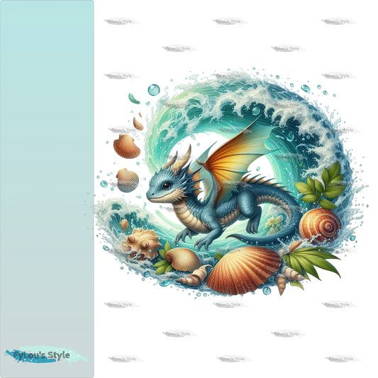 Bügelbild kleiner Drache in Wasserwelle #5 Fylou's Style
