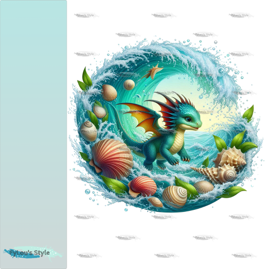 Bügelbild kleiner Drache in Wasserwelle #7 Fylou's Style