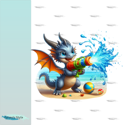 Bügelbild kleiner Drache mit Wasserspritzpistole #1 Fylou's Style