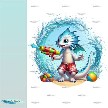 Bügelbild kleiner Drache mit Wasserspritzpistole #3 Fylou's Style