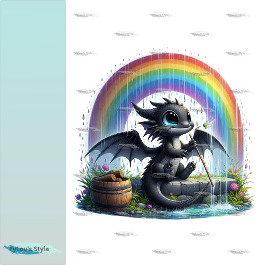 Bügelbild kleiner Drache unterm Regenbogen #2