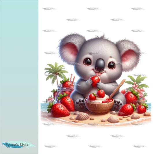 Bügelbild kleiner Koala isst Erdbeeren #2 Fylou's Style