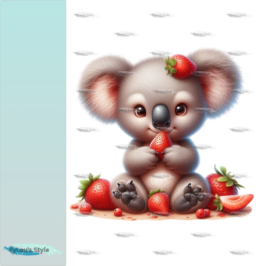 Bügelbild kleiner Koala isst Erdbeeren #3 Fylou's Style