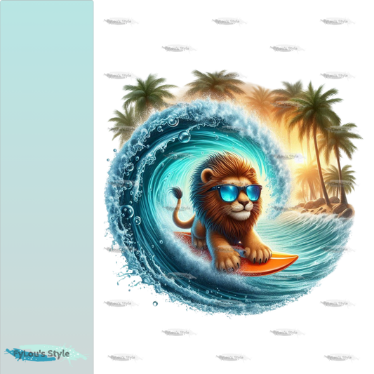 Bügelbild kleiner Löwe auf Surfboard #1 Fylou's Style