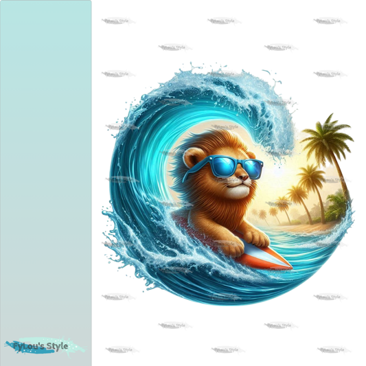 Bügelbild kleiner Löwe auf Surfboard #2 Fylou's Style
