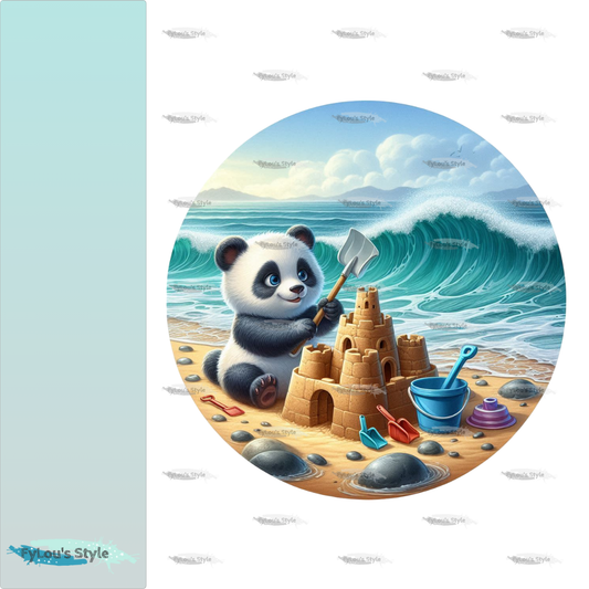 Bügelbild kleiner Panda baut Sandburg #1 Fylou's Style
