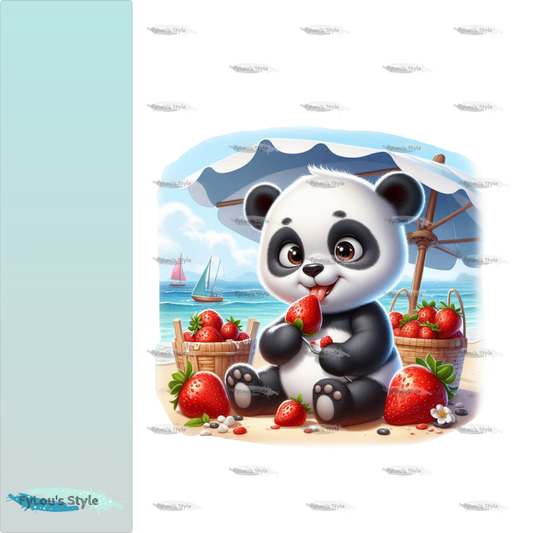 Bügelbild kleiner Panda isst Erdbeeren #2