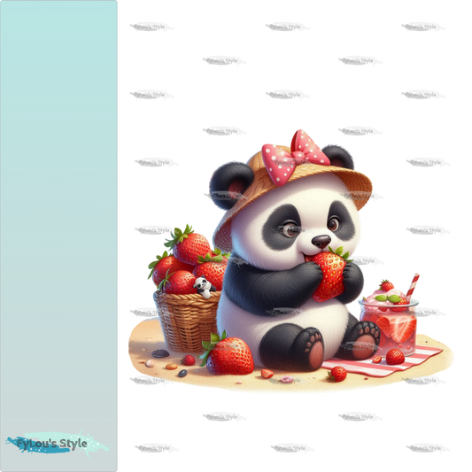 Bügelbild kleiner Panda isst Erdbeeren #3
