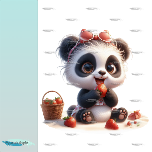 Bügelbild kleiner Panda isst Erdbeeren #4