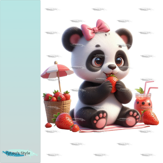 Bügelbild kleiner Panda isst Erdbeeren #5 Fylou's Style