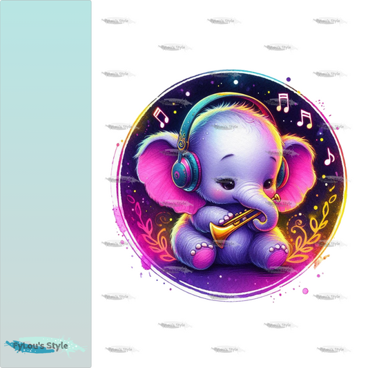 Bügelbild kleiner Pink Musik Elefant #2 Fylou's Style