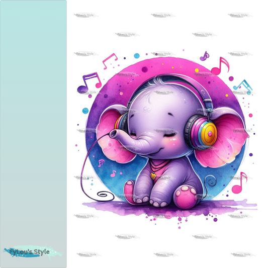 Bügelbild kleiner Pink Musik Elefant #3 Fylou's Style