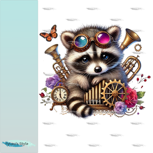 Bügelbild kleiner Steampunk Waschbär