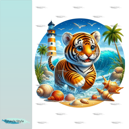 Bügelbild kleiner Tiger am Strand #2 Fylou's Style