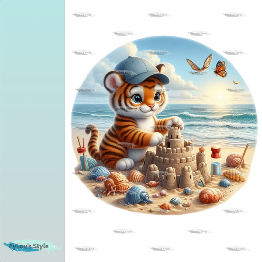 Bügelbild kleiner Tiger baut  Sandburg #1 Fylou's Style