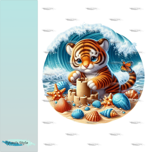 Bügelbild kleiner Tiger baut  Sandburg #2 Fylou's Style