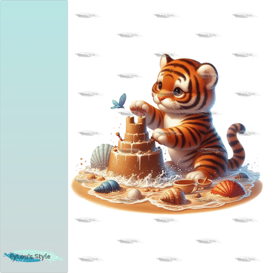 Bügelbild kleiner Tiger baut  Sandburg #3 Fylou's Style