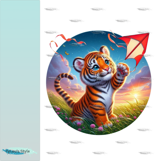 Bügelbild kleiner Tiger beim Drachen steigen #1