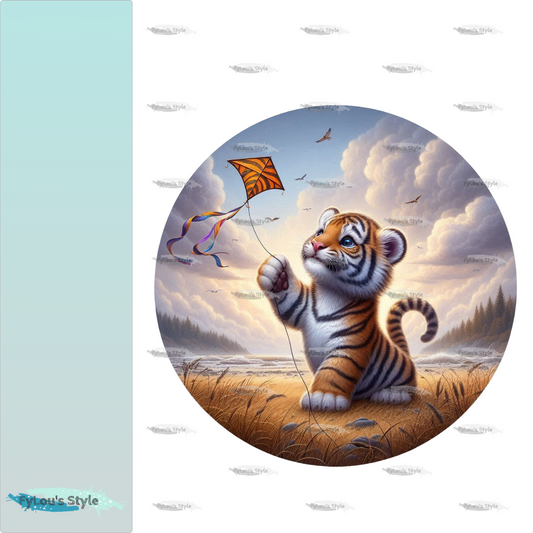 Bügelbild kleiner Tiger beim Drachen steigen #2