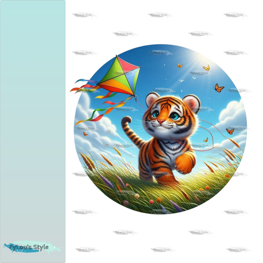 Bügelbild kleiner Tiger beim Drachen steigen #3
