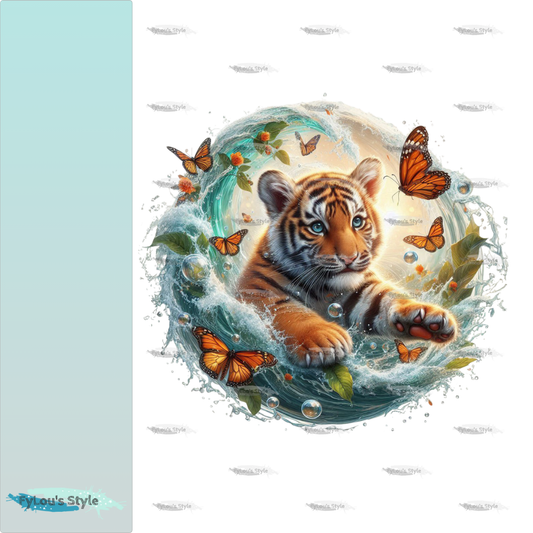 Bügelbild kleiner Tiger in Wasserwelle #3 Fylou's Style