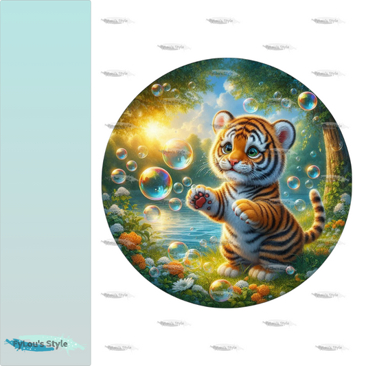 Bügelbild kleiner Tiger mit Seifenblasen #1 Fylou's Style