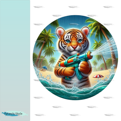 Bügelbild kleiner Tiger mit Wasserspritzpistole #3 Fylou's Style