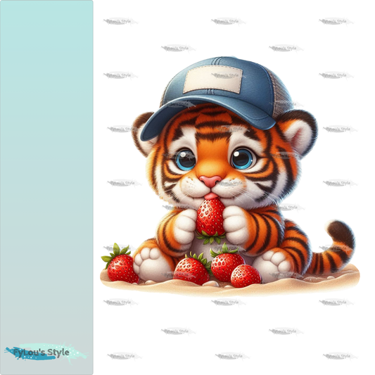 Bügelbild kleiner  Tiger nascht Erdbeeren #1 Fylou's Style
