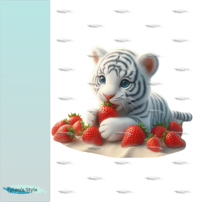 Bügelbild kleiner Tiger nascht Erdbeeren #1 Fylou's Style