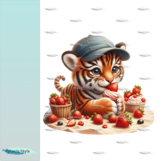 Bügelbild kleiner  Tiger nascht Erdbeeren #2 Fylou's Style