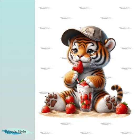 Bügelbild kleiner  Tiger nascht Erdbeeren #3 Fylou's Style