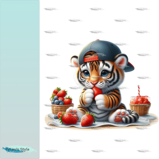 Bügelbild kleiner  Tiger nascht Erdbeeren #4