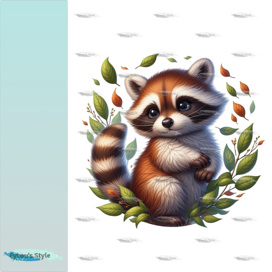 Bügelbild kleiner Waschbär mit Blättern #1