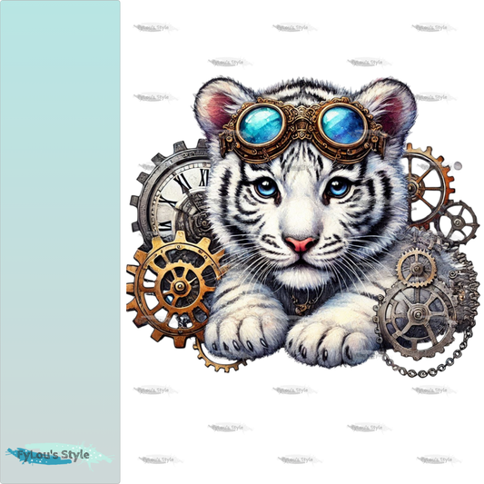 Bügelbild kleiner Weißer Steampunk Tiger #2 Fylou's Style