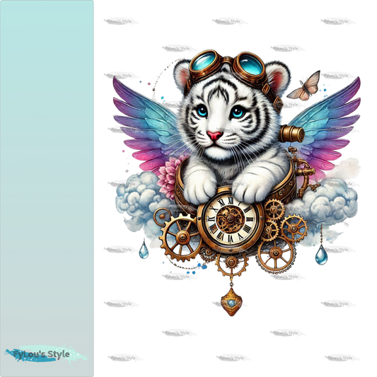 Bügelbild kleiner Weißer Steampunk Tiger #3 Fylou's Style