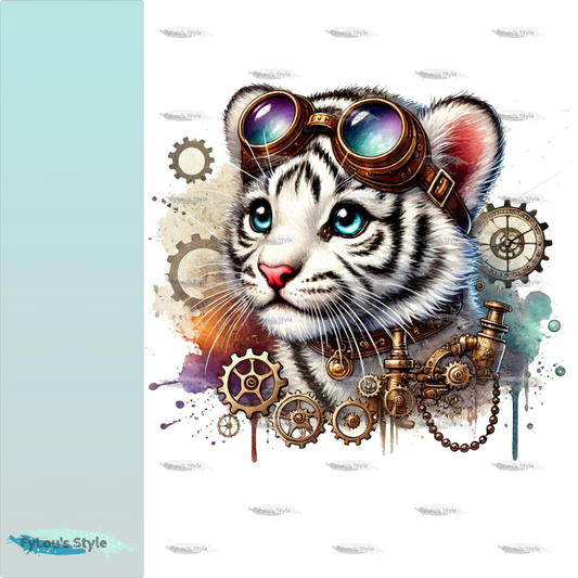 Bügelbild kleiner Weißer Steampunk Tiger #4 Fylou's Style