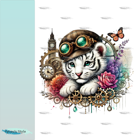 Bügelbild kleiner Weißer Steampunk Tiger #5 Fylou's Style