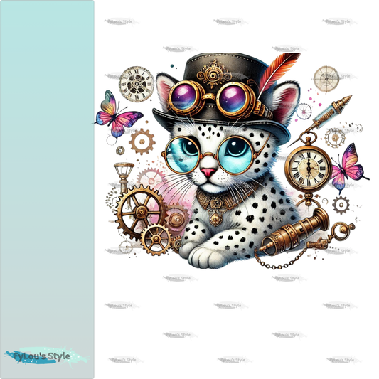 Bügelbild kleiner Weißer Steampunk Tiger #6 Fylou's Style