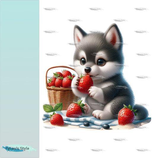 Bügelbild kleiner Wolf isst Erdbeeren #3