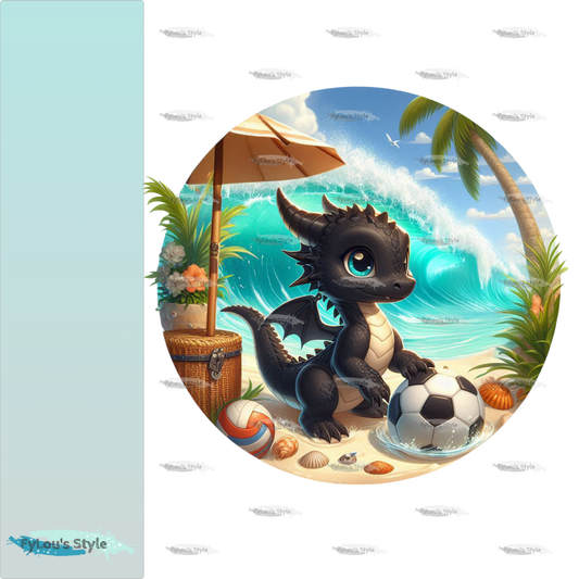 Bügelbild kleiner schwarzer Drache am Strand Fylou's Style