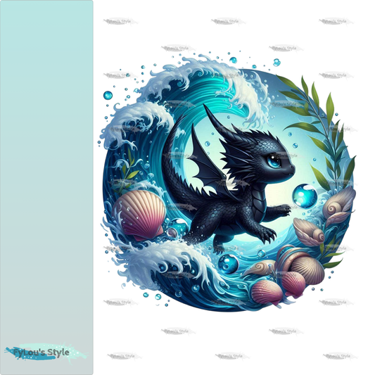 Bügelbild kleiner schwarzer Drache in Wasserwelle #1 Fylou's Style