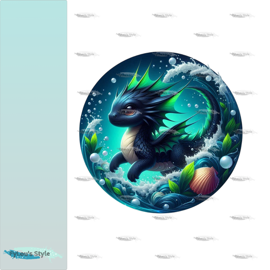 Bügelbild kleiner schwarzer Drache in Wasserwelle #3 Fylou's Style