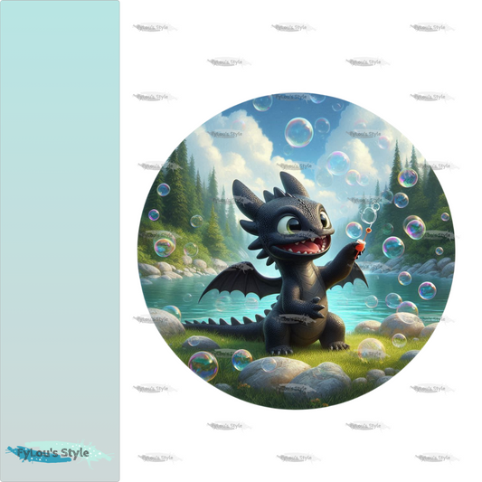 Bügelbild kleiner schwarzer Drache mit Seifenblasen #2 Fylou's Style