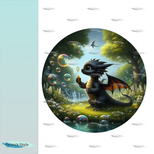 Bügelbild kleiner schwarzer Drache mit Seifenblasen #4 Fylou's Style