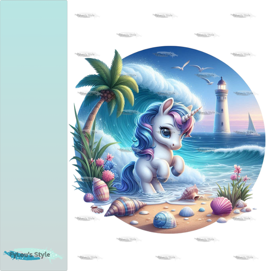 Bügelbild kleines Einhorn am Strand #1 Fylou's Style