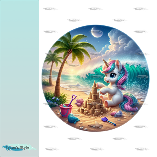 Bügelbild kleines Einhorn baut Sandburg #1 Fylou's Style